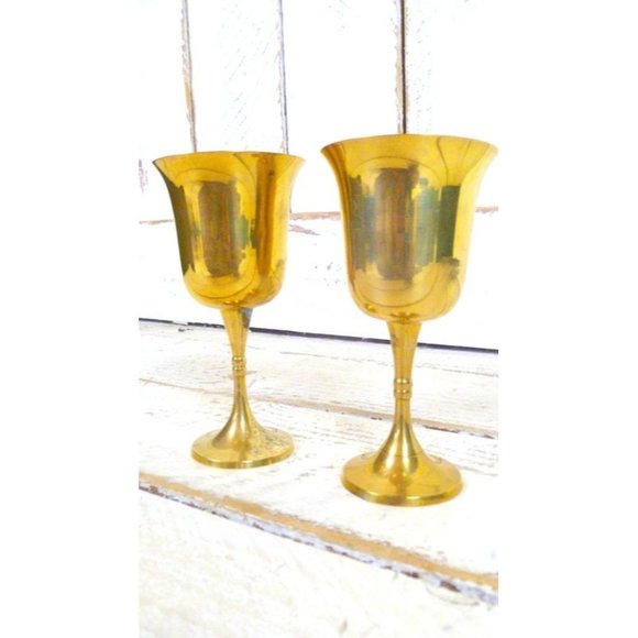Vintage brass metal wine goblets/decorative distressed metal drinking stemware - Picture 3 of 5
